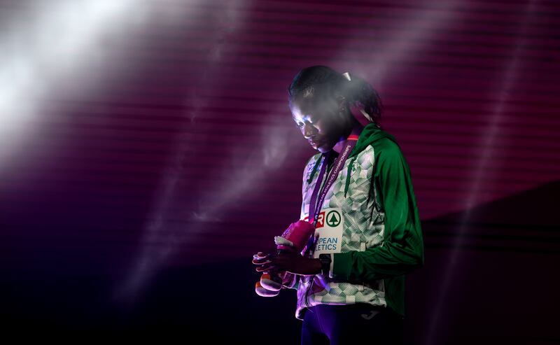 Ireland’s Rhasidat Adeleke with her 400m silver medal at this year's European Championships. Photograph: Morgan Treacy/Inpho