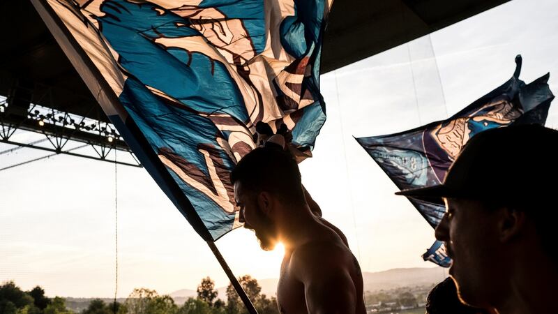 Members of the Super Dragons, the largest, most powerful and most feared of FC Porto’s ultra groups, during the Braga-Porto match last month. Photograph: Daniel Rodrigues/The New York Times