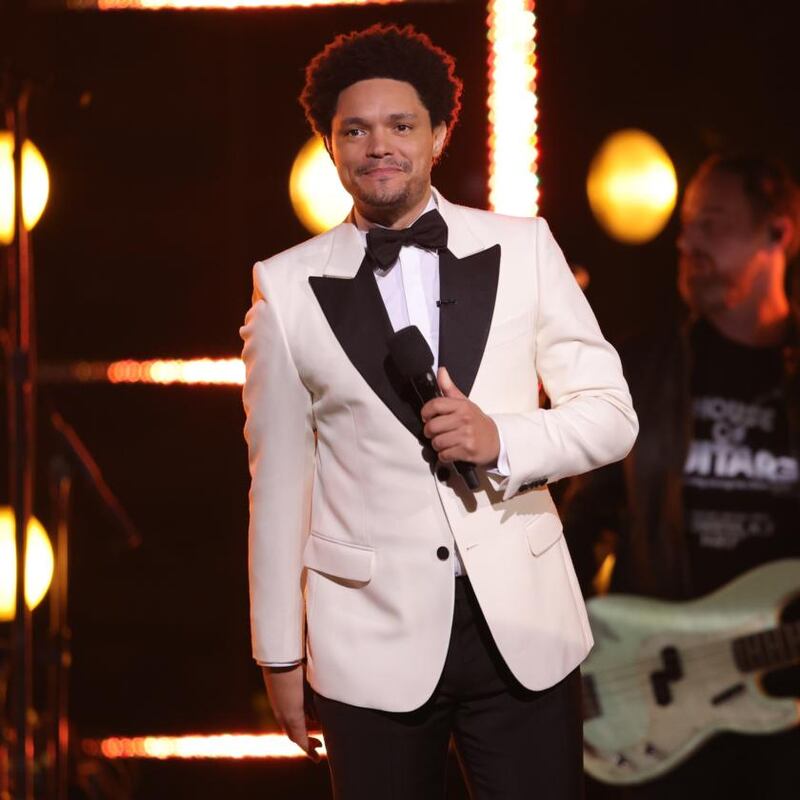 Host Trevor Noah speaks onstage during the 64th Annual Grammy Awards. Photograph: Rich Fury/Getty Images for The Recording Academy