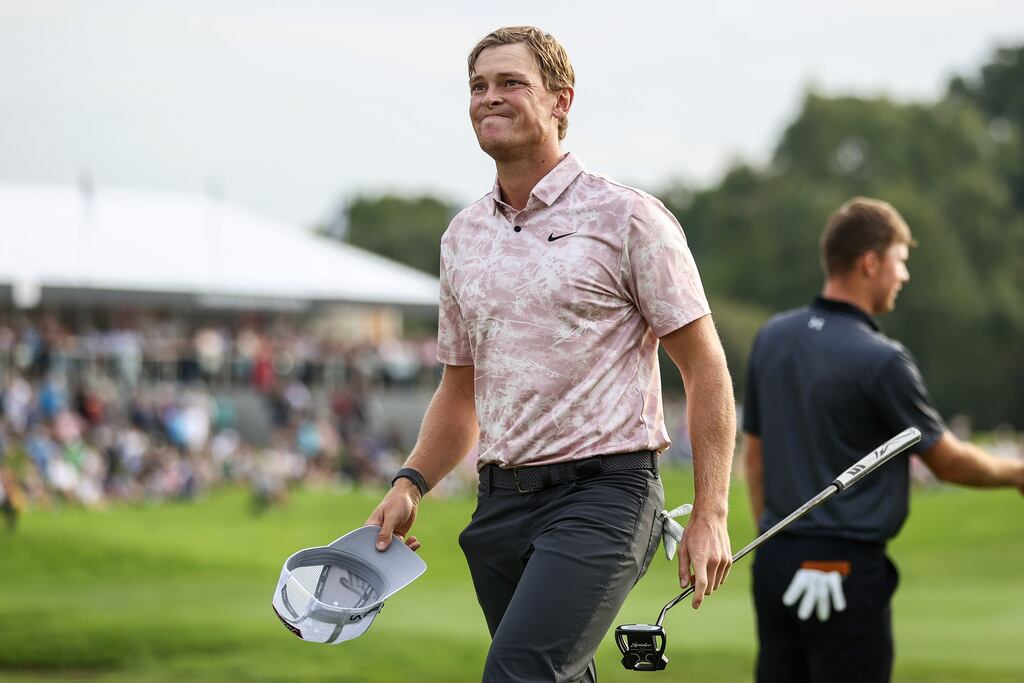 Vincent Norman shows his delight after finishing his fourth round at the K Club.  Photograph: Ben Brady/Inpho