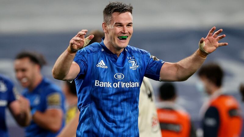 Johnny Sexton celebrates Leinster’s Pro14 final win. Photograph: Billy Stickland/Inpho
