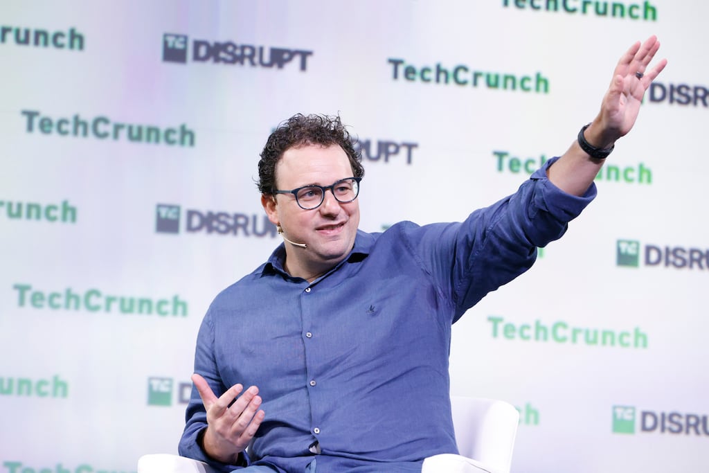 Anthropic co-founder and chief executive Dario Amodei speaking onstage during TechCrunch Disrupt 2023 in San Francisco last year. Photograph: Kimberly White/Getty Images for TechCrunch