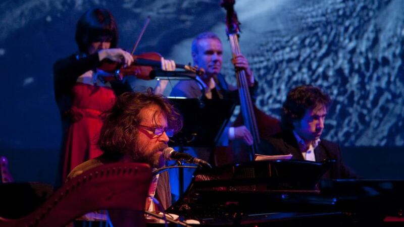Liam Ó Maonlaí singing with Diane Daly, Brian O'Grady and Tom Howley of the Brad Pitt Light Orchestra at IMRAM’s Leonard Cohen Project in 2012. Photograph: Jim Berkeley
