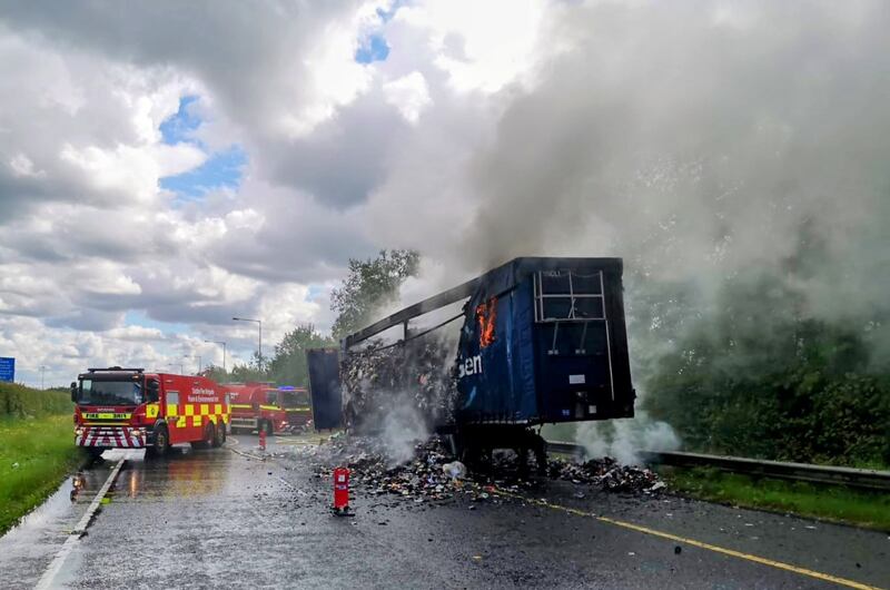 Dublin Fire Brigade (DFB) at the scene of the M1 fire. Photograph: DFB/X