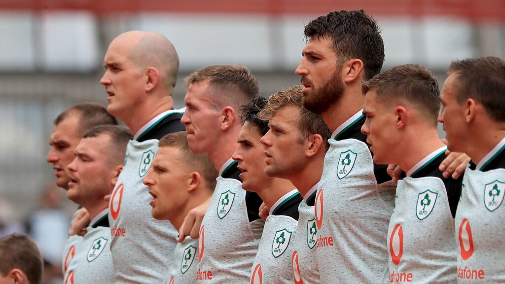 South Africa-born Jean Kleyn (third right) lines out with the Ireland team ahead of the game against Italy at the Aviva Stadium last Saturday. Photograph: Donall Farmer/PA Wire