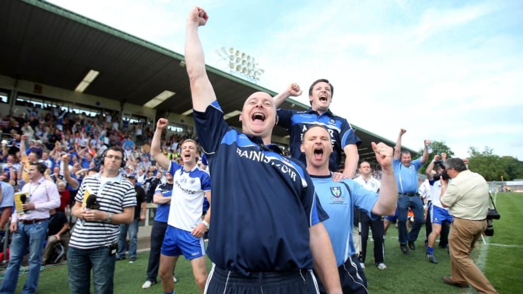 Monaghan manager Malachy O’Rourke celebrates after the game: Photograph: Donall Farmer/Inpho