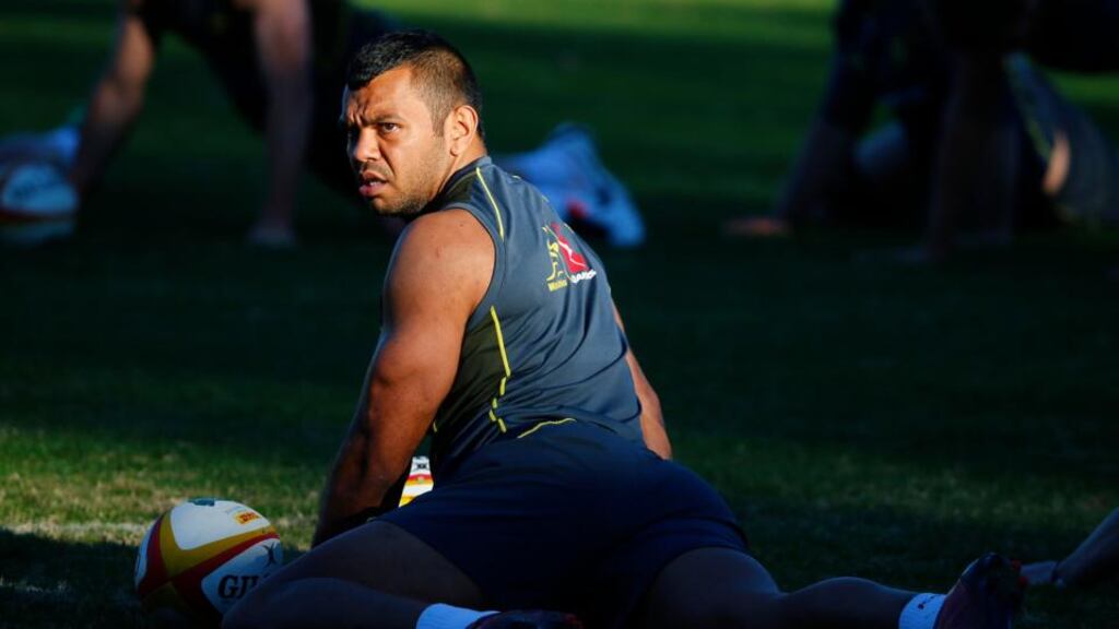Wallabies back Kurtley Beale has been suspended pending a probe into “deeply offensive” text messages he allegedly sent earlier this year. Beale was already facing disciplinary charges over a bust-up with Di Patston on a flight from South Africa to Argentina for a Rugby Championship test last week. Photograph: David Gray/Reuters