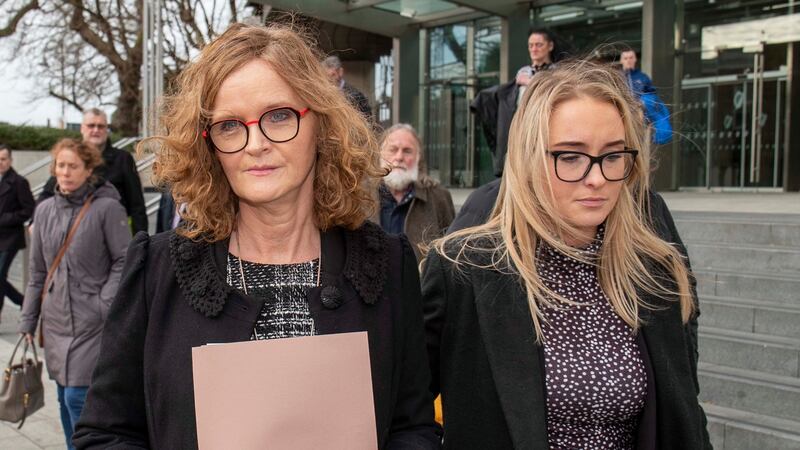 Mary Mullally (left), a sister of Patrick Mullally, is pictured leaving court on Wednesday with her family after the sentencing  hearing for Jonathan Dargan. Photograph: Collins Courts.