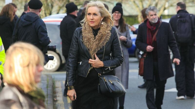 Miriam O’Callaghan during the funeral of Marian Finucane at St Brigid’s Church in Kill, Co Kildare. Photograph: Gareth Chaney/Collins
