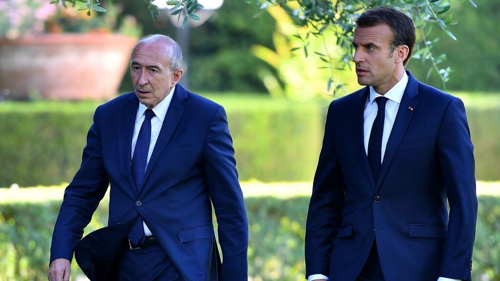 French president Emmanuel Macron with Gérard Collomb, who has resigned from his role as interior minister. Photograph: Alberto Pizzoli/AFP/Getty Images
