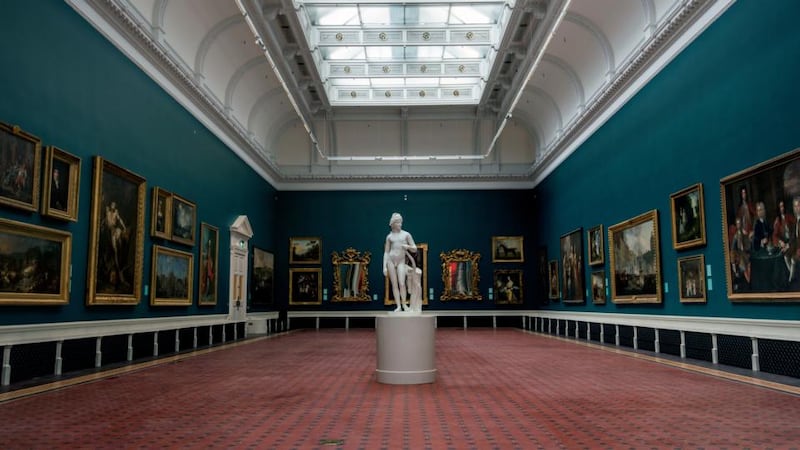 New-look National Gallery of Ireland: the renovated Grand Gallery. Aluminium grilles in the roof lights maintain its daylight quality. Photograph: Brenda Fitzsimons