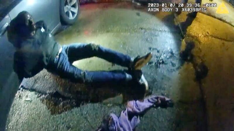 Still from video shows black police officers beat Tyree Nichols resulting in his death. Photograph: AP