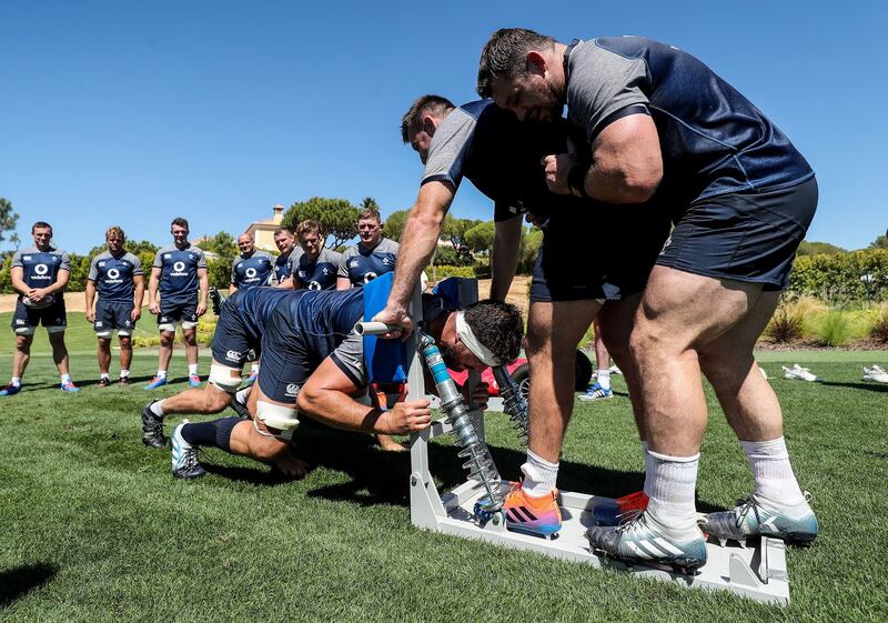 Jean Kleyn gets stuck in during Ireland training. Regardless of the score at Twickenham, the scrum relationship between Tadhg Furlong and Kleyn is of huge importance for our World Cup quarter-final chances. Photograph: Dan Sheridan/Inpho