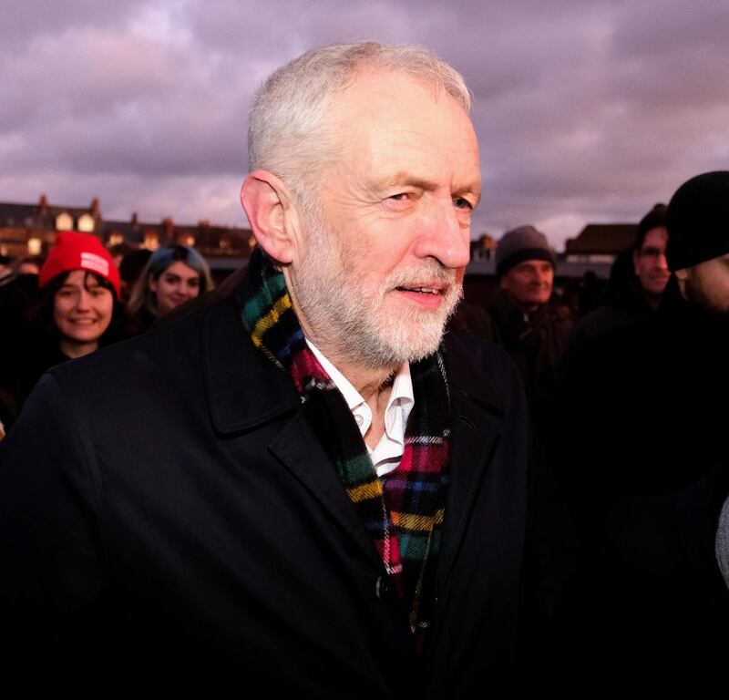 Labour Party leader Jeremy Corbyn joins Labour activists in Whitby, England during a campaign rally on Sunday. Photograph: Ian Forsyth/Getty