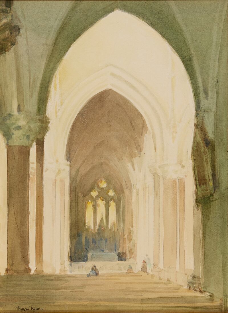 St Peter’s Church in Drogheda, watercolour and pencil drawing by Thomas Ryan