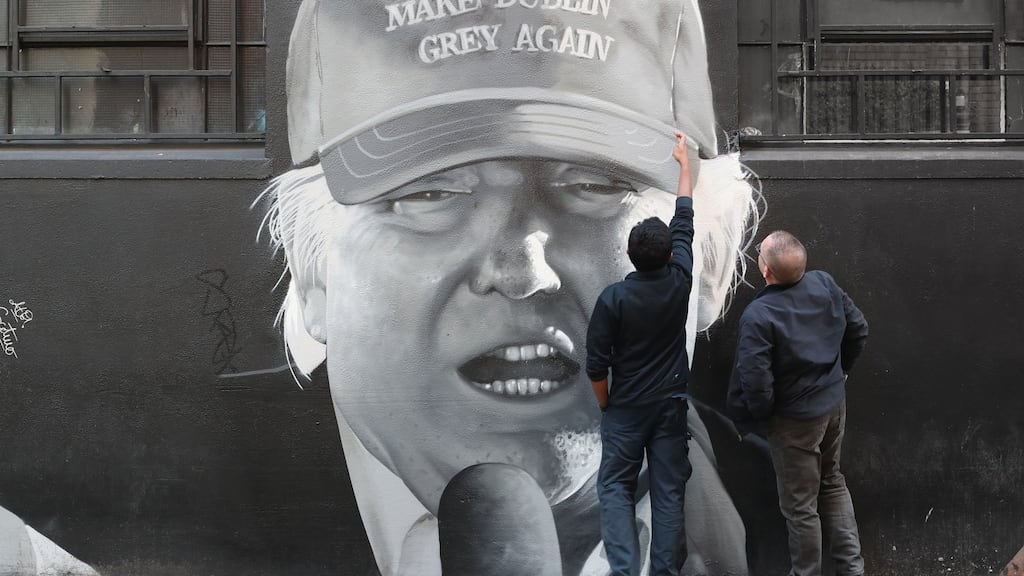 Subset’s image of Donald Trump in Andrew’s Lane, Dublin. His baseball cap reads “Make Dublin grey again”. Photograph: Niall Carson/PA Wire