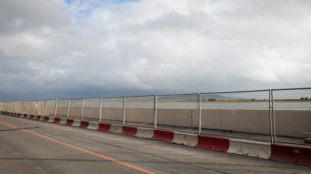 The sea wall under construction opposite Bull Island nature sanctuary on the Clontarf Road, Dublin. Photograph: Gareth Chaney/Collins