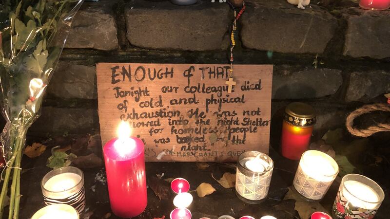 Memorial for Michal Wasikiewicz who died last November beside Christ Church Cathedral in Dublin.