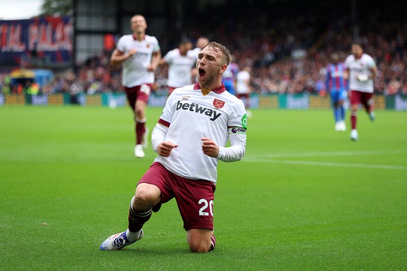 Jarrod Bowen celebrates scoring West Ham's second goal during the Premier League game against Crystal Palace at Selhurst Park. Photograph: Richard Pelham/Getty Images