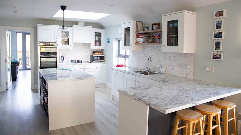 “We now have an amazing kitchen with loads of storage as well as an island and the room is now very functional, whereas previously the kitchen was tiny.” Photograph: Patrick Browne