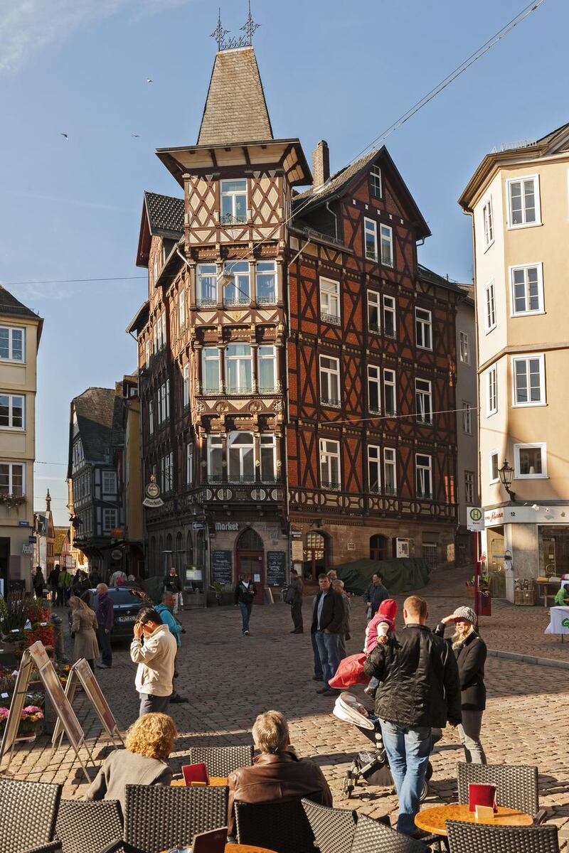 Marburg marketplace with beautiful half-timbered houses