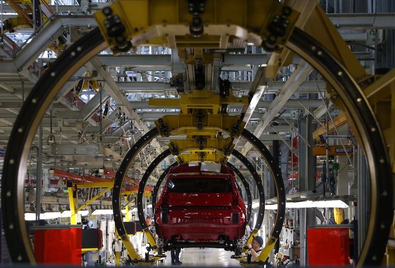 The new factory line at the Stellantis manufacturing plant in Kragujevac, Serbia. Photograph: Andrej Cukic/EPA