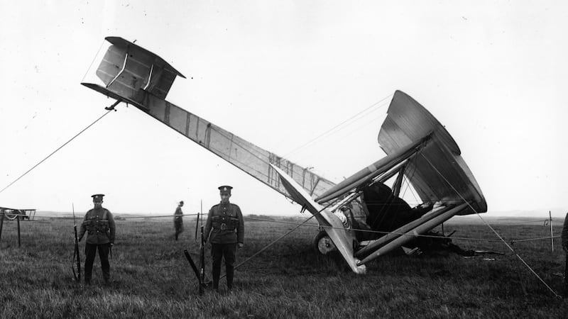 The Vickers Vimy under armed guard on Derrygimla bog at Clifden. Photograph: Topica/Getty