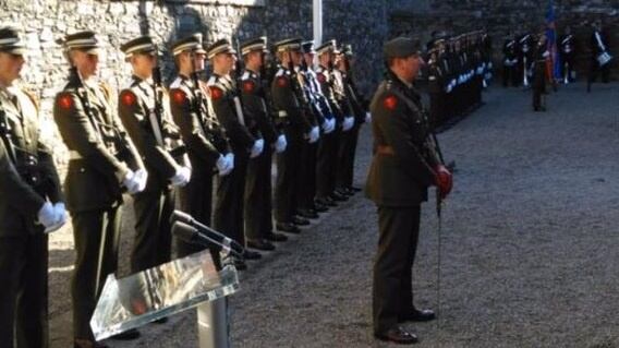 The commemorations began with a tribute in the Stone Breakers’ yard in Kilmainham Gaol where President Higgins will lay a wreath on the spot where 15 of the rebels were executed in the days after the Rising. Photograph: Defence Forces/Twitter