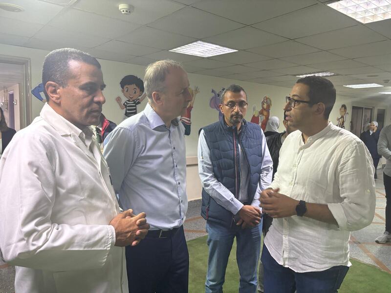 Micheál Martin speaks to staff at Al-Arish hospital, 30 minutes from the Rafah border crossing