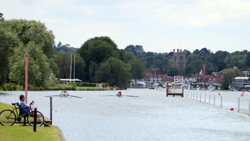 Rowers train in the sunshine on the River Thames in Henley-on-Thames, ahead of next weeks Royal Henley regatta. Photograph: Steve Parsons/PA Wire