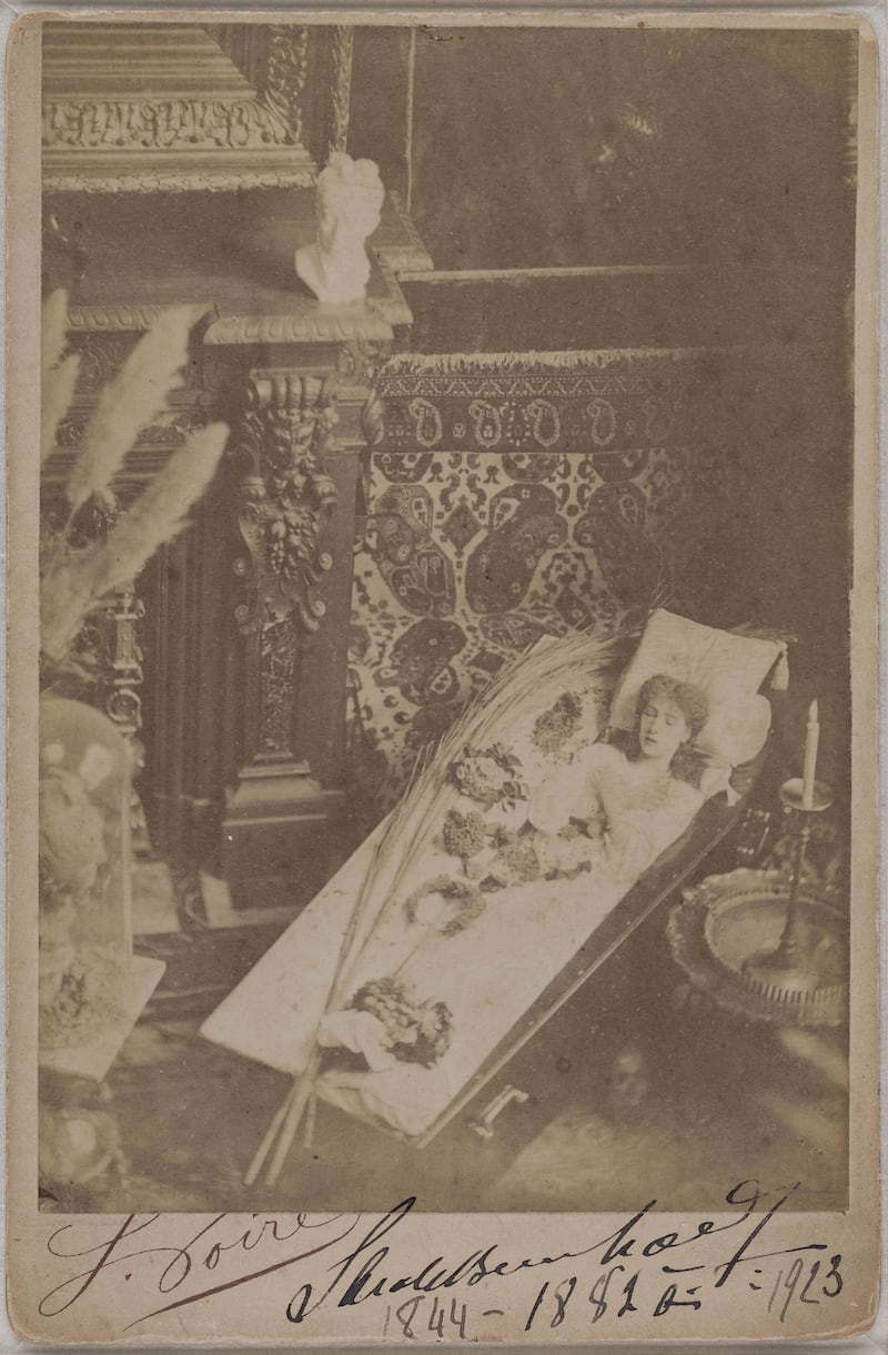 Sarah Bernhardt sleeping in her coffin, around 1880. Photograph: Achille Mélandri/City of Paris/Bibliothèque Marguerite Durand