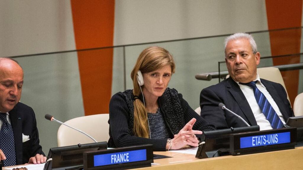 United States Ambassador to the United Nations Samantha Power at the United Nations General Assembly yesterday. Photograph: Andrew Burton/Getty Images