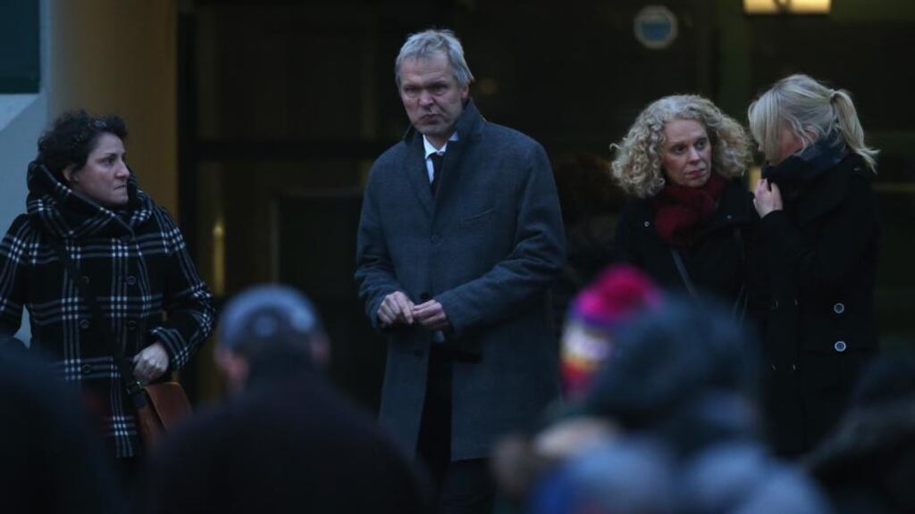 Ulrich Wessel, principal of the Joseph-Koenig Gymnasium in Haltern, Germany, emerges from the school as mourners arrive to lay flowers and candles at a makeshift memorial to 16 students and two teachers from the school who were on a Germanwings flight that crashed in southern France. Photograph: Getty Images