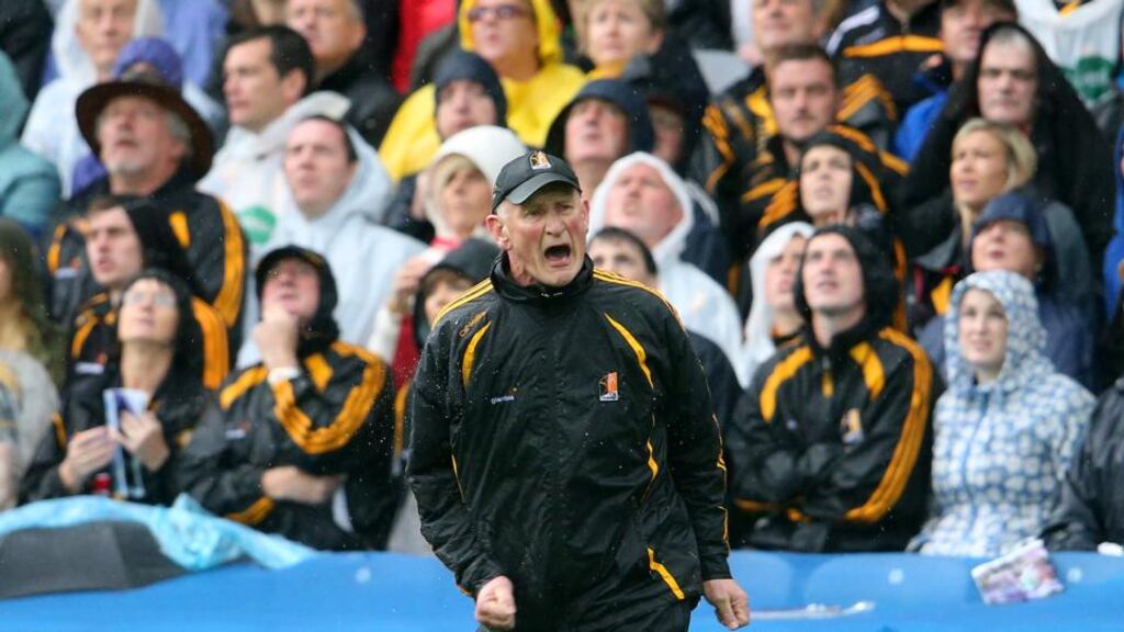Kilkenny manager Brian Cody drives his team on during the All-Ireland semi-final against Limerick. Photograph: Cathal Noonan/Inpho.