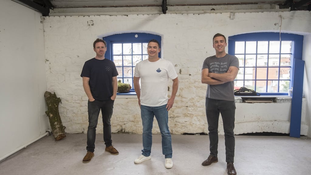 Damien Bligh, Neill McCabe and Stephen O’Reilly of Grown Clothing: “Our aim with Grown was to create a high-quality, low-impact brand producing beautifully designed, Irish, affordable clothing.” Photograph: Brenda Fitzsimons