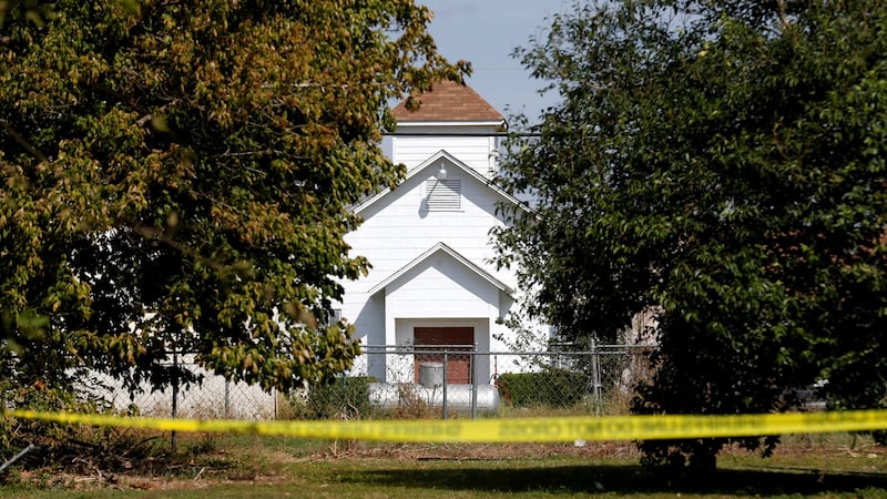 The entrance to the First Baptist Church of Sutherland Springs, the site of the shooting. Photograph: Reuters/Jonathan Bachman