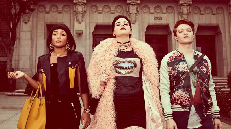 Jasmine Mathews, Melanie Field and Brendan Scannell in Heathers the TV series