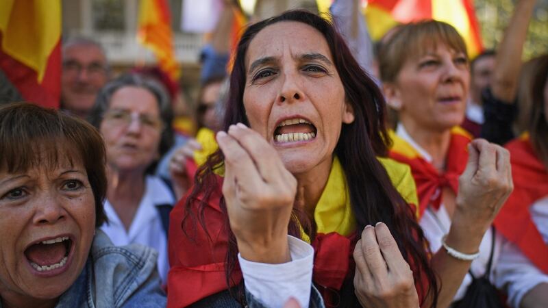 Pro-unity supporters take part in a demonstration in central Barcelona. Photograph: Jeff J Mitchell/Getty Images