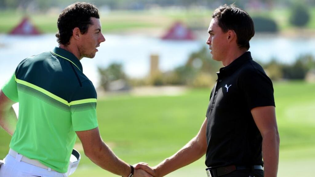 Rory McIlroy and Rickie Fowler are both tied on five under after the opening round of the Abu Dhabi Golf Championship.(Photo by Ross Kinnaird/Getty Images)