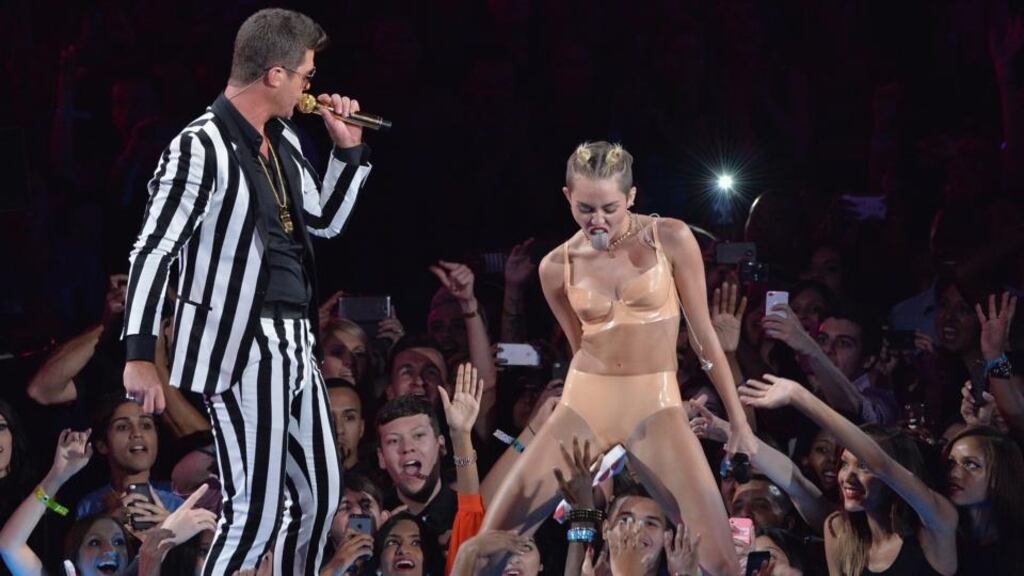Miley Cyrus and Robin Thicke perform at the MTV Video Music Awards in New York last week. Photograph: Rick Diamond/Getty Images for MTV
