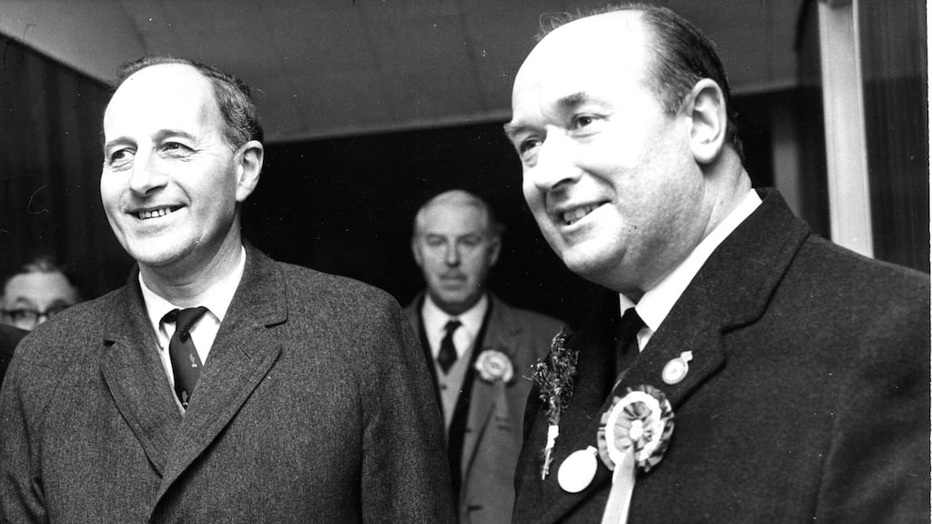 Northern Ireland’s prime minister Terence O’Neill and independent unionist candidate Maj RL Hall-Thompson during the 1969 election. Photograph: Tommy Collins/The Irish Times