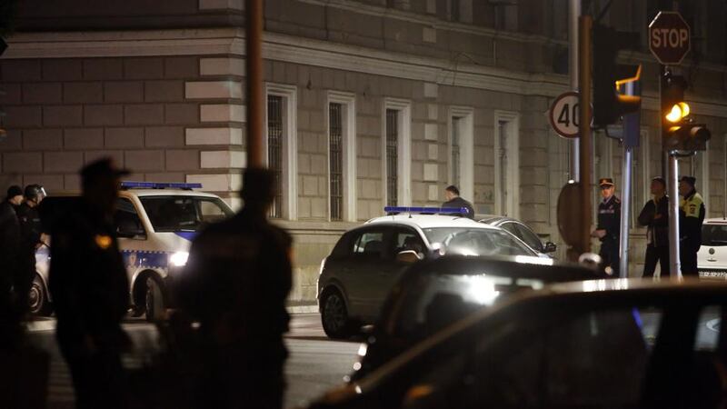 Bosnian police secure the perimeter around the police station. A police spokeswoman Aleksandra Simojlovic told reporters, calling it a “terrorist” attack. Photograph: EPA