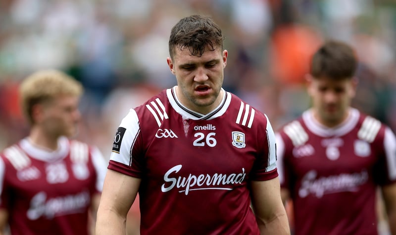 Galway’s Damien Comer at the final whistle of the quarter-final against Meath. Photograph: James Crombie/Inpho