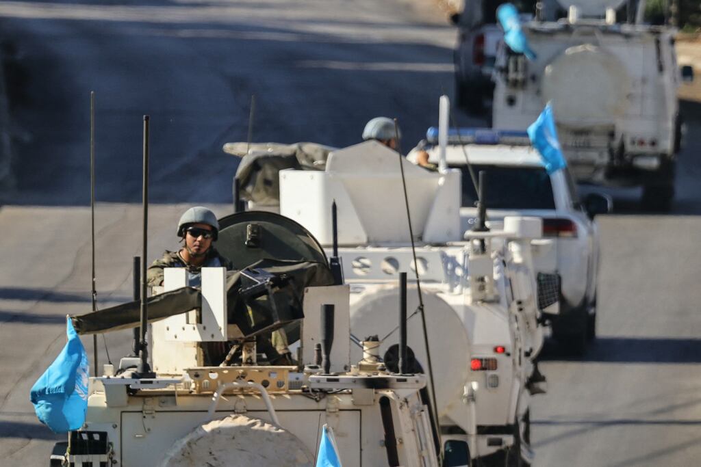 Unifil vehicles patrol in Marjayoun in southern Lebanon earlier this month. Photograph: AFP via Getty Images
