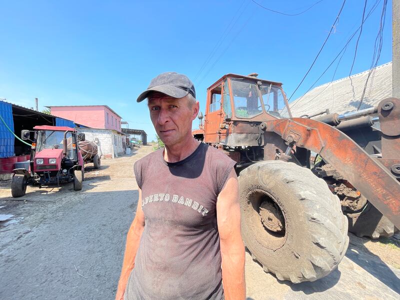 Vitaliy Denisenko was lightly injured when he drove a tractor over a landmine in the fields of Mala Rohan. Photograph: Daniel McLaughlin