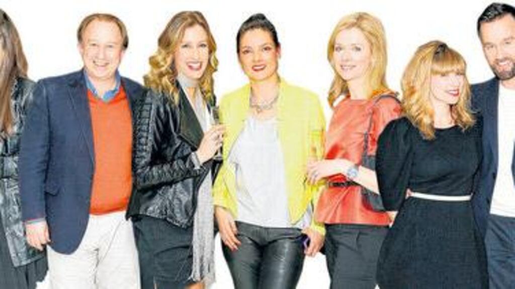 Sonia Reynolds, Laura Keane, Nigel Blow, Sarah Lamb, Taryn Casey, Ingrid O'Toole, Sonya Lennon, Brendan Courtney and Ciara O'Callaghan at the launch of the new clothing line by Lennon Courtney at Arnotts. photographs: kieran harnett