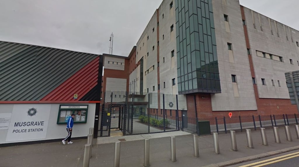 Two men, aged 29 and 48, are being questioned under the Terrorism Act at Musgrave police station (above) in Belfast. File photograph: Google Street View