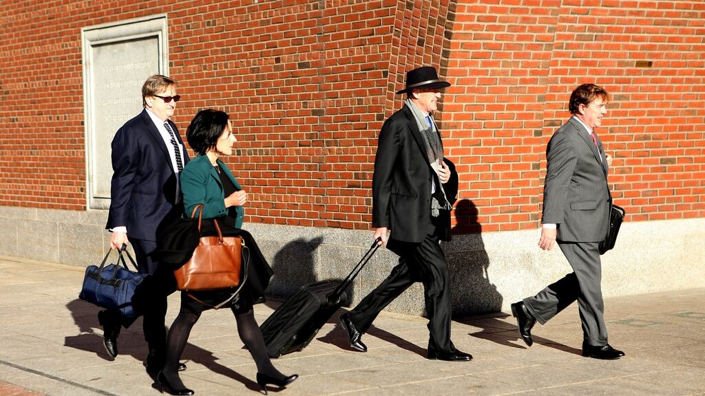 David Drumm’s legal team arriving at the courthouse in Boston yesterday. Photograph: Jake Belcher