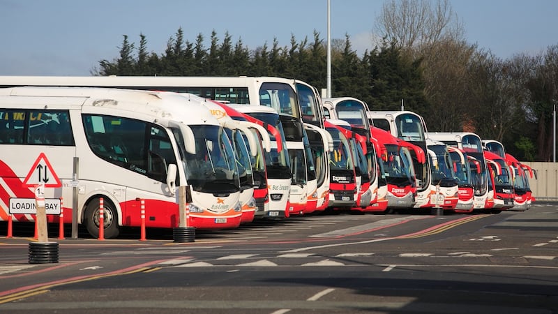 Idle Bus Éireann vehicles parked at the Broadstone  depot in Dublin during the  indefinite all-out strike,  March 24th, 2017.  Photograph: Gareth Chaney/Collins