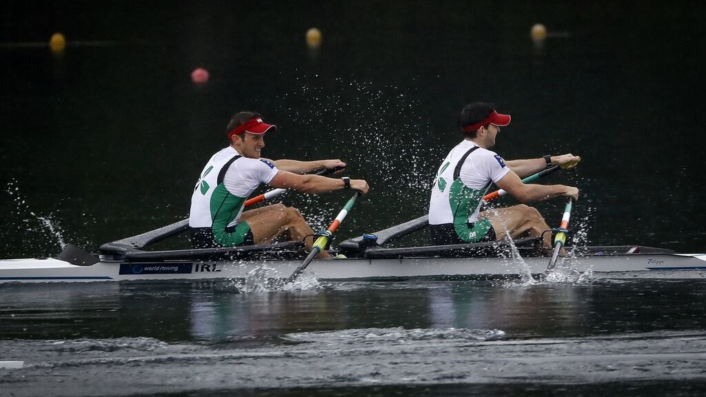 Gary and Paul O’Donovan came second in their heat of the men’s lightweight double at the European Rowing Championships and now face a repechage in their attempt to make the semi-finals. Photograph: Srdjan Stevanovic/Inpho